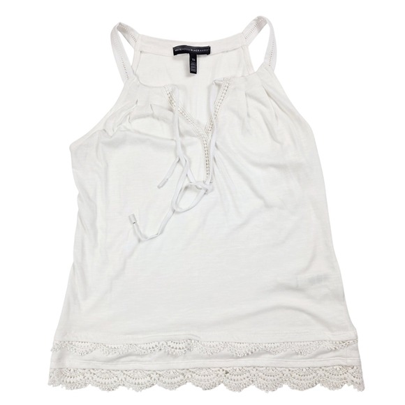 White House Black Market Tops - White House Black Market White Eyelet Trim V Neck Tank Top Women's Size XS